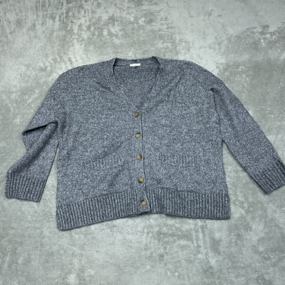 Ella Moss Womens Gray Button-Up Knit Cardigan Sweater L 6363